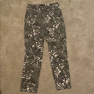 White House Black Market Women's Chinos with Dark Grey and White Leaf Pattern